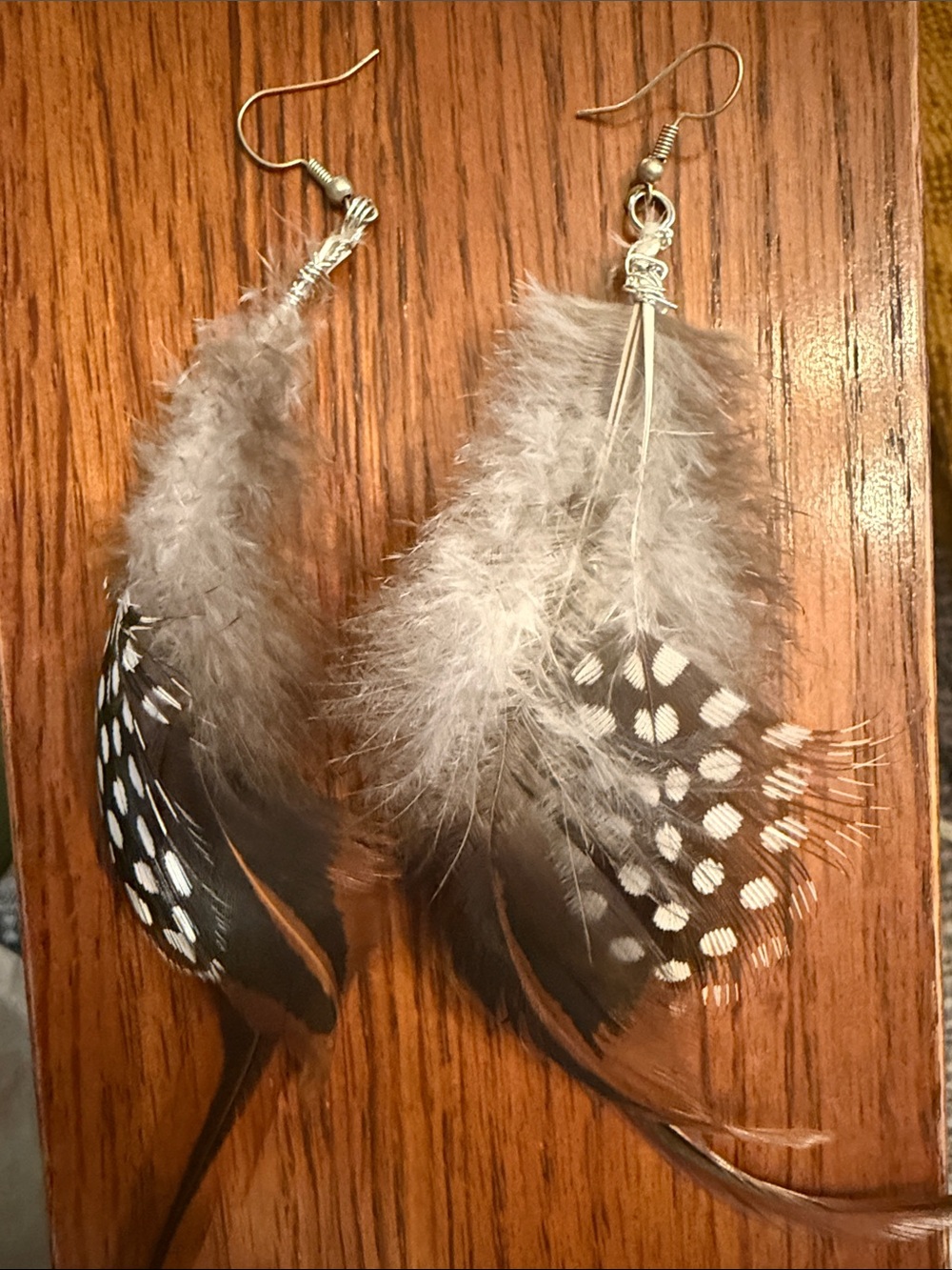 Feather Drop Earrings in Gray and Black